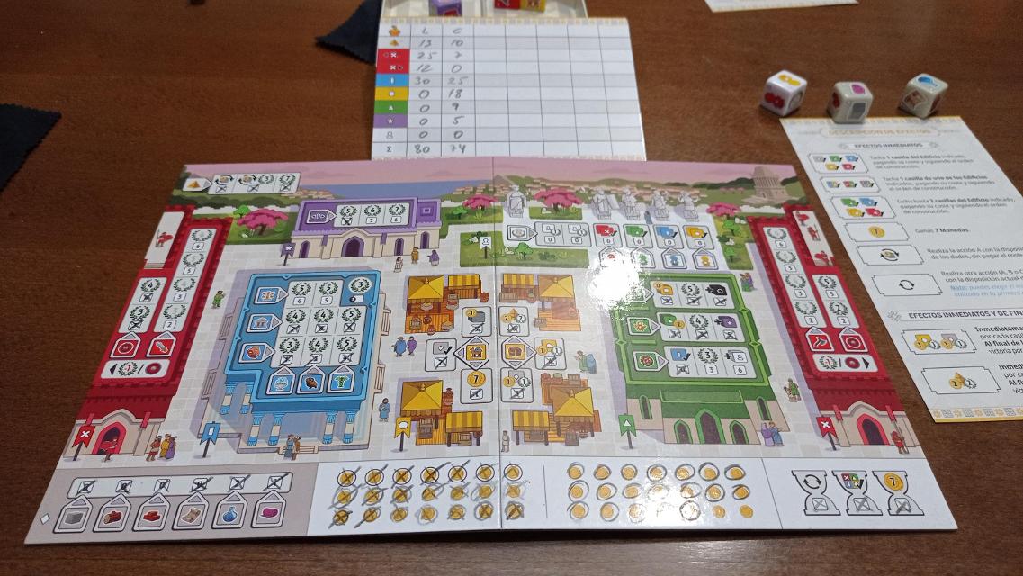 7 Wonders Dice on the table, photo by Carcolo
