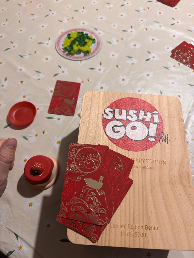 Sushi Go! 10th Anniversary Edition on the table, photo by Charlie King